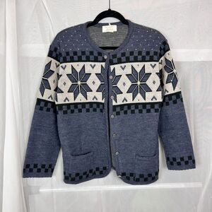 Vintage 70's Tally Ho acrlyic fair isle knit button front cardigan MD nordic
